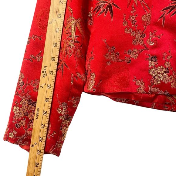 Oriental Silk Red Jacket Women S Button Up Crop Brocade Asian Chinese Dress Barn - Picture 10 of 11